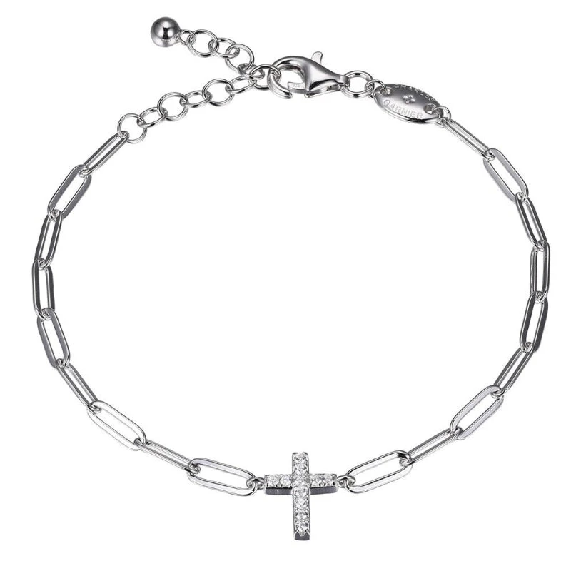 Charles Garnier Charles Garnier Sterling Silver Bracelet Made With Paperclip Chain (3mm) And CZ Cross In Center