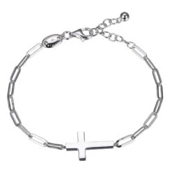 Charles Garnier Charles Garnier Sterling Silver Bracelet Made With Paperclip Chain (3mm) And Cross In Center
