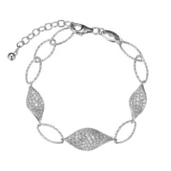 Charles Garnier Charles Garnier Sterling Silver Bracelet Made With Diamond Cut Marquise Chain (8mm) And 3 CZ Twist Marquise (17x8mm And 22x11mm) Stations