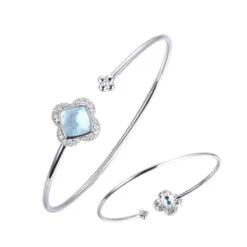 Charles Garnier Charles Garnier Sterling Silver 2mm Flexible Cuff Made With Triple Stone (Clear Quartz Op Top