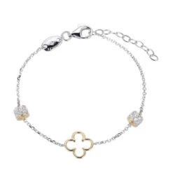Charles Garnier Charles Garnier Sterling Silver Bracelet Made With Rolo Chain And CZ Rondelles Clover Stations Measures 6.75'' Long