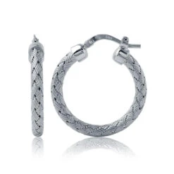 Charles Garnier Charles Garnier Sterling Silver 3mm Mesh Earrings Round Approximate 25mm Rhodium Finish