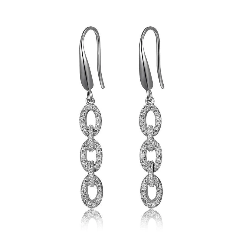 Charles Garnier Charles Garnier Sterling Silver CZ Link Earrings Rhodium Finish
