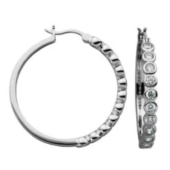 Charles Garnier Charles Garnier Sterling Silver Hoop CZ Earrings Round Approximate 35mm Rhodium Finish