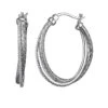 Charles Garnier Charles Garnier Sterling Silver 2mm Mesh With CZ Hoop Earrings Oval Approximate3 X 2mm Rhodium Finish