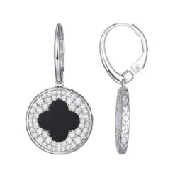 Charles Garnier Charles Garnier Sterling Silver Earrings With Black Onyx (1X1mm) And CZ Lever Back Rhodium Finish