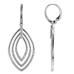 Charles Garnier Charles Garnier Sterling Silver Dangling CZ Earrings Concentric Marquise Shape Lever Back