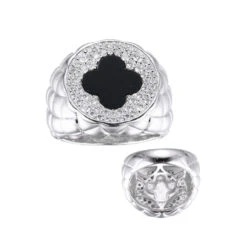 Charles Garnier Charles Garnier Sterling Silver Ring With Black Onyx (1X1mm) And CZ Rhodium Finish Size 6