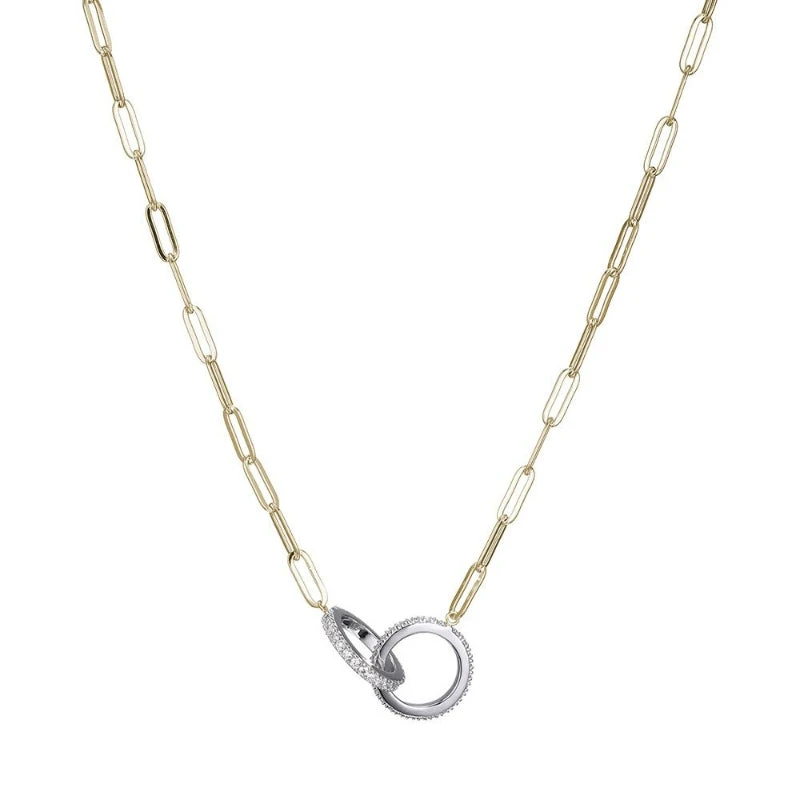 Charles Garnier Charles Garnier Sterling Silver Necklace Made With Paperclip Chain (3mm) And 2 CZ Circles In Center