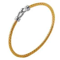 Charles Garnier Charles Garnier Sterling Silver 3mm Mesh Bangle 2 Tone 18K Yellow Gold And Rhodium Finish