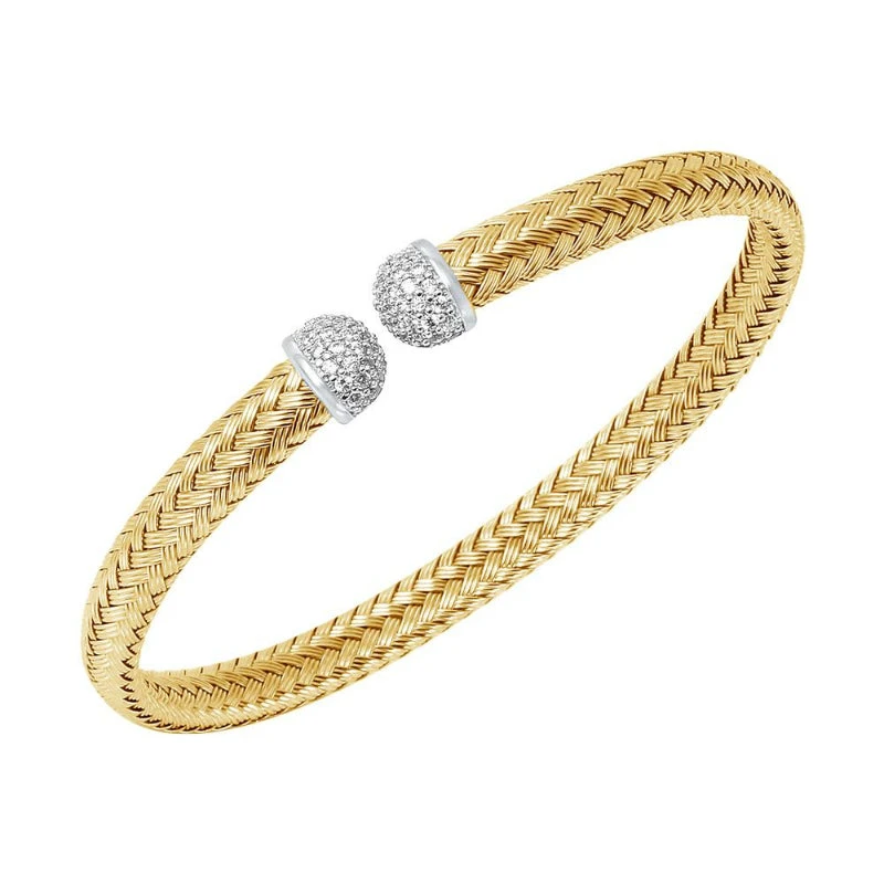 Charles Garnier Charles Garnier Sterling Silver 6mm Mesh Cuff With CZ 2 Tone 18K Yellow Gold And Rhodium Finish
