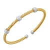 Charles Garnier Charles Garnier Sterling Silver 4mm Mesh Cuff With CZ 2 Tone 18K Yellow Gold And Rhodium Finish