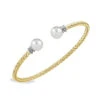 Charles Garnier Charles Garnier Sterling Silver 3mm Mesh Cuff With Freshwater Pearl And CZ 2 Tone 18K Yellow Gold And Rhodium Finish