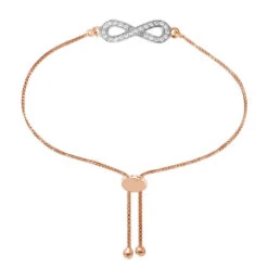 Charles Garnier Charles Garnier Sterling Silver Bolo Bracelet With CZ 2 Tone Rose Gold And Rhodium Finish