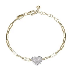 Charles Garnier Charles Garnier Sterling Silver Bracelet Made With Paperclip Chain (3mm) And Pave CZ Heart In Center