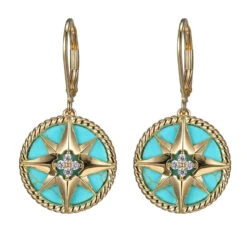 Charles Garnier Charles Garnier Sterling Silver Earrings With Synthetic Turquoise And CZ 18K Yellow Gold Finish
