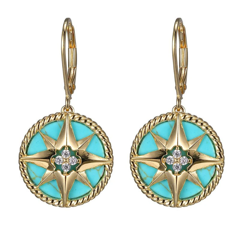 Charles Garnier Charles Garnier Sterling Silver Earrings With Synthetic Turquoise And CZ 18K Yellow Gold Finish
