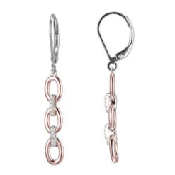 Charles Garnier Charles Garnier Sterling Silver Link Earrings With CZ 2 Tone Rose Gold And Rhodium Finish