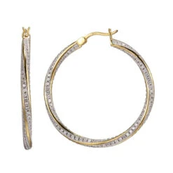 Charles Garnier Charles Garnier Sterling Silver Hoop Earrings With CZ Round Approximate 4mm 2 Tone