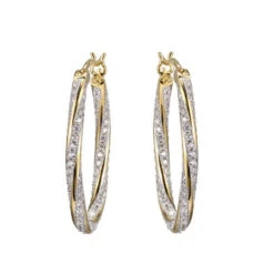 Charles Garnier Charles Garnier Sterling Silver Hoop Earrings With CZ Oval Approximate 3x22mm 2 Tone