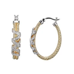 Charles Garnier Charles Garnier Sterling Silver Double 2mm Mesh Earrings With CZ Oval Approximate 3x22mm 2 Tone