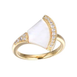 Charles Garnier Charles Garnier Sterling Silver Ring Made With Mother Of Pearl (13x9x2mm) And CZ Yellow Gold Finish Size 6