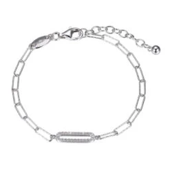 Charles Garnier Charles Garnier Sterling Silver Bracelet Made With Diamond Cut Paperclip Chain (3mm) And CZ Link (16x5mm) In Center
