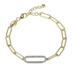 Charles Garnier Charles Garnier Sterling Silver Bracelet Made With Diamond Cut Paperclip Chain (5mm) And A CZ Link (24x8mm) In Center