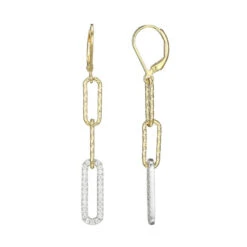 Charles Garnier Charles Garnier Sterling Silver Earrings Made With Diamond Cut Paperclip Chain (5mm) And CZ Links (18x6mm) At Bottom Lever Back 2 Tone