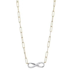 Charles Garnier Charles Garnier Sterling Silver Necklace Made With Diamond Cut Paperclip Chain (3mm) And Reversible CZ Infinity (24x8mm) In Center