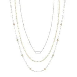 Charles Garnier Charles Garnier Sterling Silver 3 Layered Necklace Made With Paperclip Chain And CZ Measures 17'' 19'' And 21'' Long
