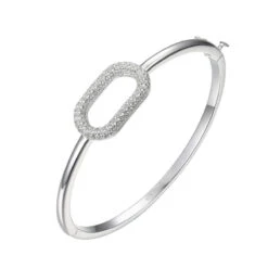 Charles Garnier Charles Garnier Sterling Silver Hinged Bangle With CZ Motif (24x15mm) Rhodium Finish