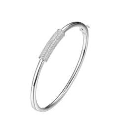 Charles Garnier Charles Garnier Sterling Silver Hinged Bangle With CZ Cylinder (24mm) Rhodium Finish