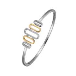Charles Garnier Charles Garnier Sterling Silver Hinged Bangle With CZ 2 Tone Rhodium And 18K Yellow Gold Finish
