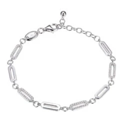 Charles Garnier Charles Garnier Sterling Silver Paperclip Bracelet Made With Alternated Polish And CZ Link (12x4mm)