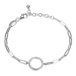 Charles Garnier Charles Garnier Sterling Silver Bracelet Made With Paperclip Chain (3mm) And CZ Circle (15mm) In Center