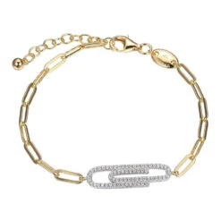 Charles Garnier Charles Garnier Sterling Silver Bracelet Made With Paperclip Chain (3mm) And CZ Paper Clip (26x7mm) In Center