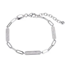 Charles Garnier Charles Garnier Sterling Silver Bracelet Made With Paperclip Chain (3mm) And 3 CZ Bar (18x4mm) Stations