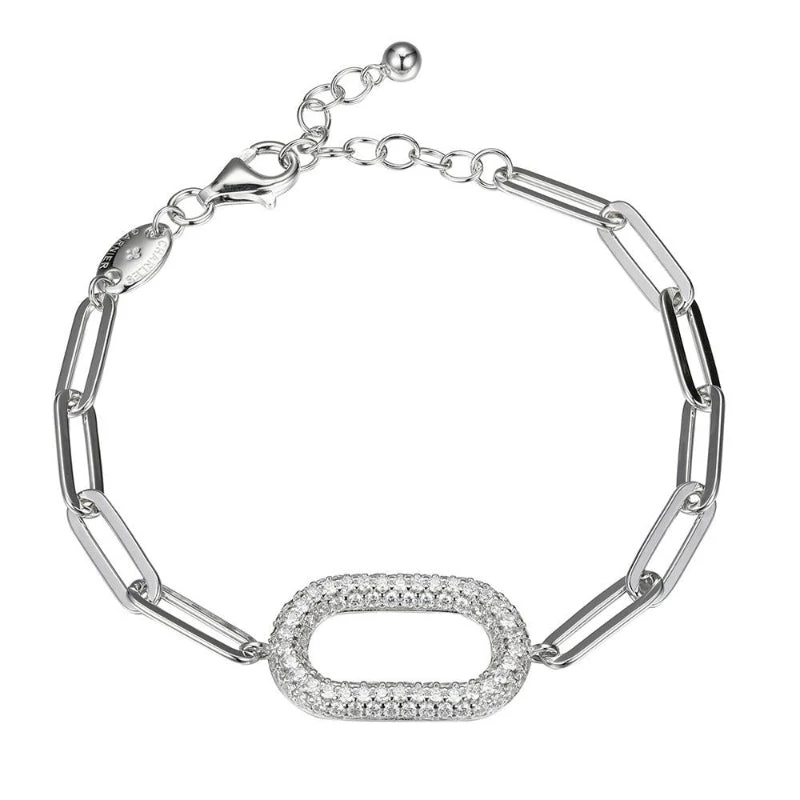 Charles Garnier Charles Garnier Sterling Silver Bracelet Made With Paperclip Chain (5mm) And CZ Motif (24x15mm) In Center
