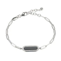 Charles Garnier Charles Garnier Sterling Silver Bracelet Made With Paperclip Chain (3mm) And Black Onyx With CZ (18x6mm) In Center
