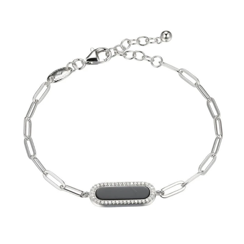 Charles Garnier Charles Garnier Sterling Silver Bracelet Made With Paperclip Chain (3mm) And Black Onyx With CZ (18x6mm) In Center
