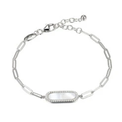 Charles Garnier Charles Garnier Sterling Silver Bracelet Made With Paperclip Chain (3mm) And Mother Of Pearl With CZ (18x6mm) In Center