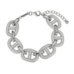 Charles Garnier Charles Garnier Sterling Silver Bracelet With 6 Pave CZ Marina Links Measures 6.75'' Long Plus 1.25'' Extender For Adjustable Length