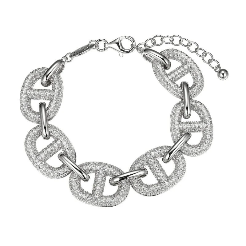 Charles Garnier Charles Garnier Sterling Silver Bracelet With 6 Pave CZ Marina Links Measures 6.75'' Long Plus 1.25'' Extender For Adjustable Length