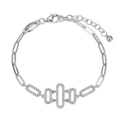 Charles Garnier Charles Garnier Sterling Silver Bracelet Made With Paperclip Chain (3mm) And Multi CZ Paperclip Links In Center