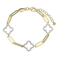 Charles Garnier Charles Garnier Sterling Silver Bracelet Made With Paperclip Chain (5mm) And 3 CZ Clover (14X14mm) Stations