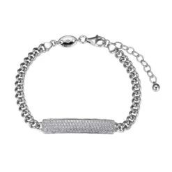 Charles Garnier Charles Garnier Sterling Silver Bracelet Made With Curb Chain (4.7mm) And CZ Bar (35x7mm) In Center