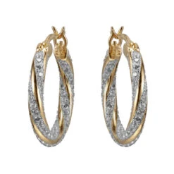 Charles Garnier Charles Garnier Sterling Silver Hoop Earrings With CZ Round Approximate 2mm 2 Tone