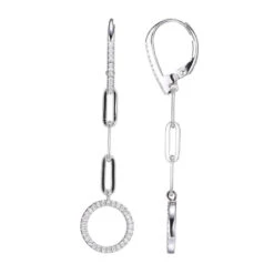 Charles Garnier Charles Garnier Sterling Silver Earrings Made With Paperclip Chain (3mm) And CZ Circles (12mm) CZ Lever Back Rhodium Finish