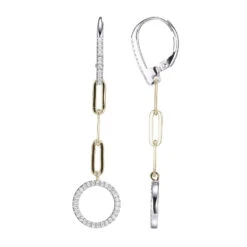 Charles Garnier Charles Garnier Sterling Silver Earrings Made With Paperclip Chain (3mm) And CZ Circles (12mm) CZ Lever Back 2 Tone